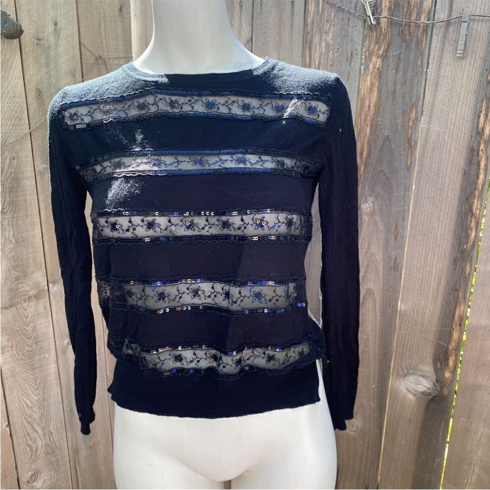 Mango black lightweight sweater with lace detailing size XS